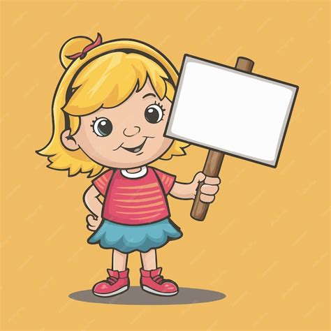 Premium Vector Cartoon Girl Holding A Sign Board Vector Icon Illustration