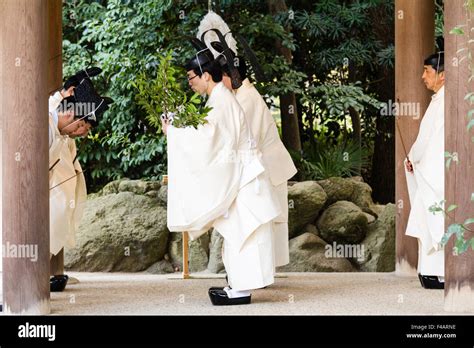 Nishinomiya shrine, Japan, Shinto Priests, Kannushi, with chief priest ...