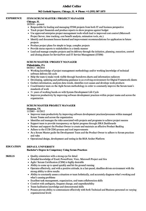 Scrum Master Project Manager Resume Samples Velvet Jobs