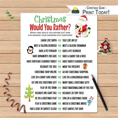 Christmas Would You Rather Game For Kids Printable Christmas Etsy