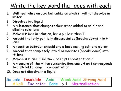 Key Words Acids And Alkali Edexcel 9 1 Teaching Resources