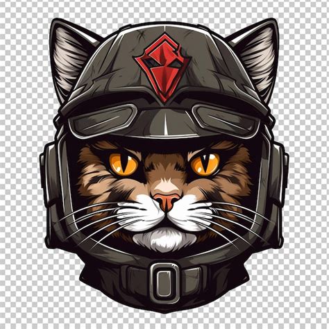 Premium Psd Cat Head Mascot Wearing A War Helmet