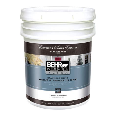 BEHR Premium Plus Ultra 5 Gal Ultra Pure White Satin Enamel Exterior