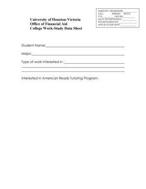 Fillable Online Uhv College Work Study Data Sheet Uhv Fax Email Print