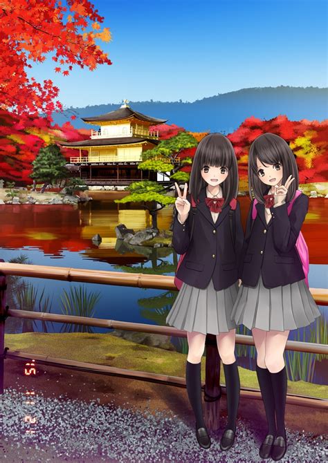 Safebooru 2girls Autumn Autumn Leaves Chikuwa Glossymmmk Hill