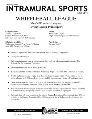 Fillable Online University Of Idaho Intramural Sports Fax Email Print