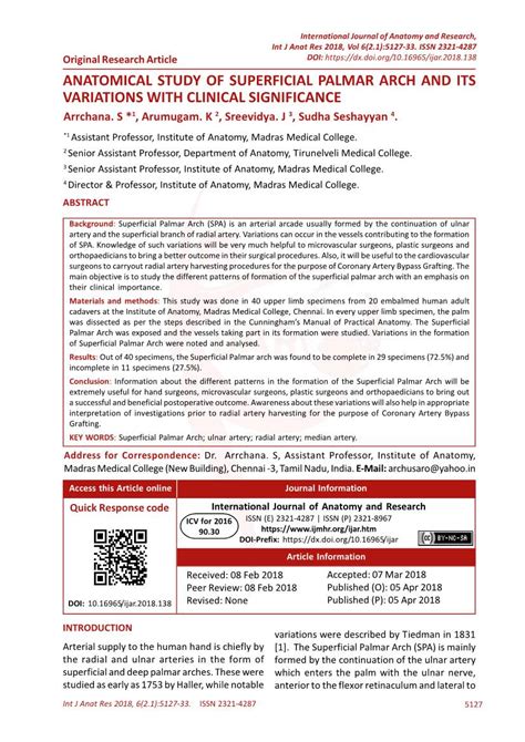 Anatomical Study Of Superficial Palmar Arch And Its Variations With