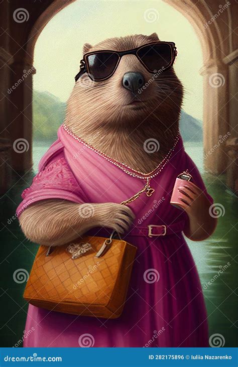 Portrait of a Beaver Woman in a Dress and Sunglasses. AI Generated Stock Illustration ...