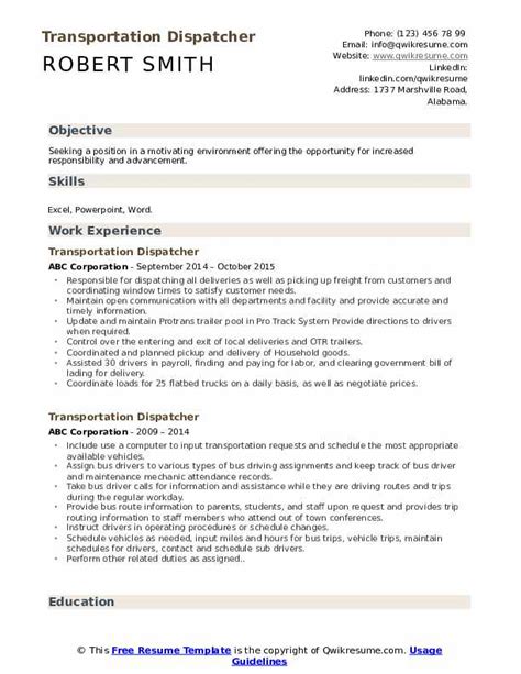 Transportation Dispatcher Job Description - Transport Informations Lane