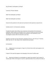 Eqrthquake Glg Week Earthquakes Lab Report University Of