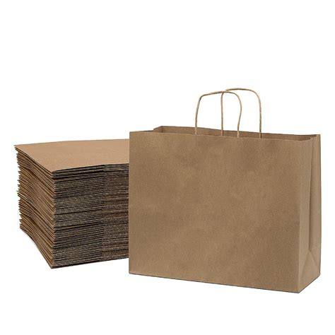 Prime Line Packaging 16x6x12 Inch Large Brown Paper Bags With Handles T Bags Bulk 50 Pack