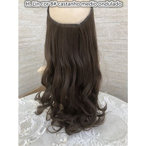 Aplique Mágico Cabelo Invisível Tiara Fio cor castanho medio ondulado