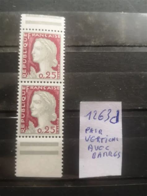 TIMBRE FRANCE N1263 D TYPE MARIANNE DE DECARIS PAIRE VERTICALE DE