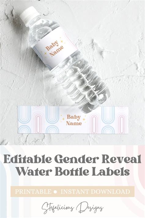 Retro Gender Reveal Water Bottle Labels Printable Party Supplies