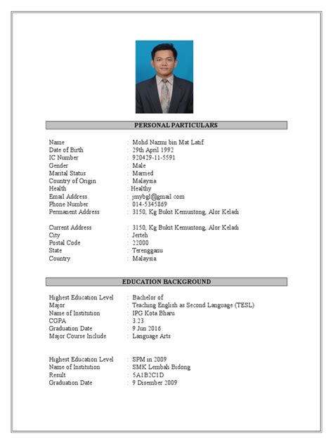 Contoh Resume Yang Baik Contoh Template Cv Simple Contoh Contoh Cv