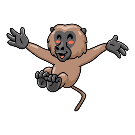 Mignon Petit Dessin Animé De Singe Babouin Sautant Vecteur Premium