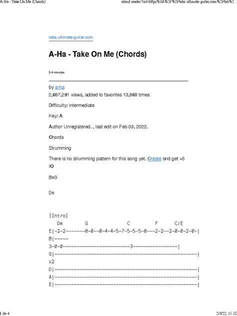 A-Ha - Take On Me (Chords) | PDF | Song Structure | Songs