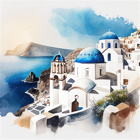 Premium AI Image | Santorini in watercolor style by Generative AI