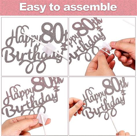 10pcs 80th Birthday Cake Toppers For Ladies Women Happy 80th Birthday