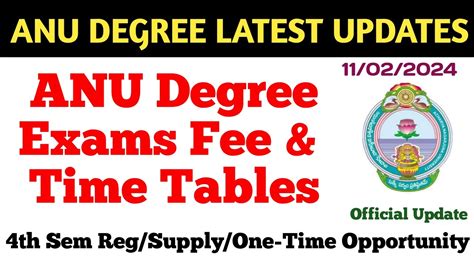 Anu Degree Exams Fee Notification Time Tables Update Sem Regular