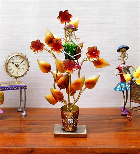 Buy Golden Metal Flower Pot Showpiece At Off By Craft Tree Pepperfry