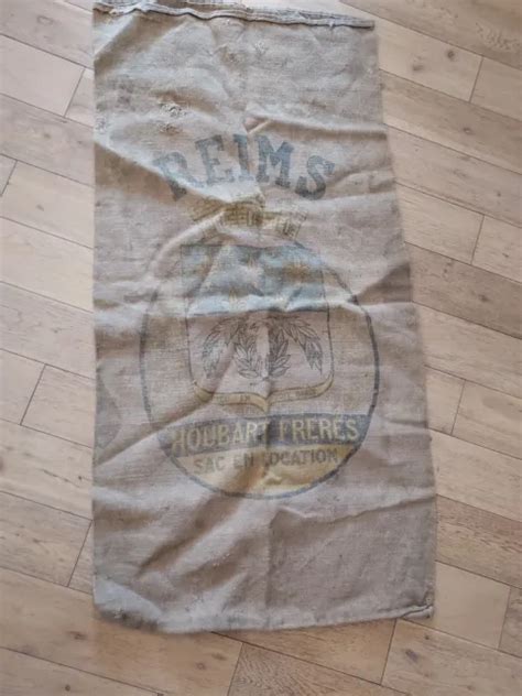 ANCIEN SAC EN Toile De Jute Avec Les Armoiries De Reims Houbart Freres