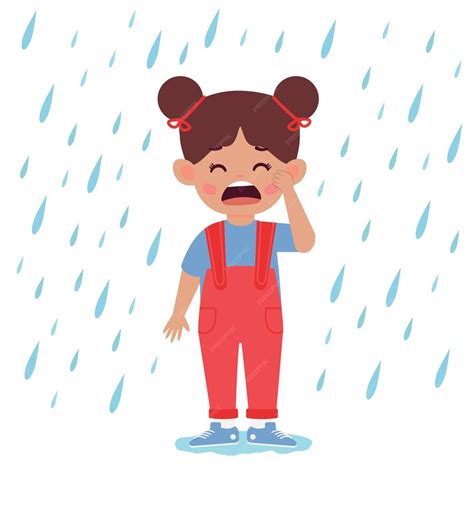 Premium Vector | Cute sad kid girl sad in the rain cartoon illustration