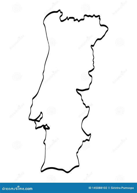 Portugal Map Outline Graphic Freehand Drawing On White Background Ve