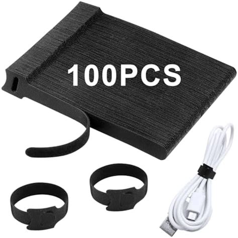 Lot de 100 Noir Attaches de Câble Sangle Réutilisable Câble Management