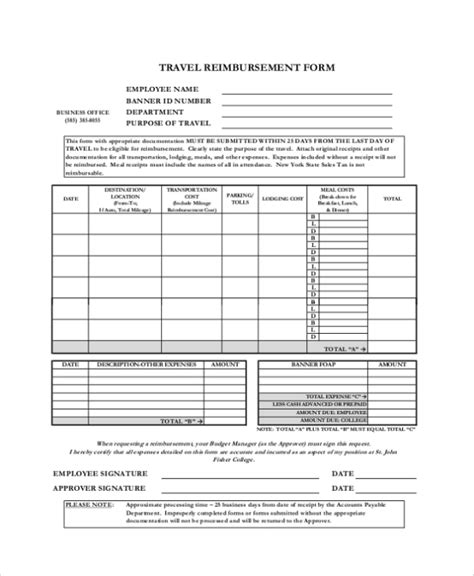 Free 9 Sample Reimbursement Forms In Pdf Ms Word Excel Regarding