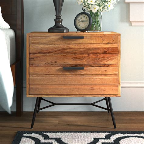 Loon Peak Irfana 2 Drawer Solid Wood Nightstand In Brown Black