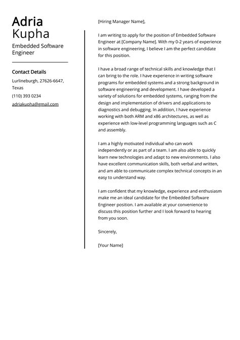 Embedded Software Engineer Cover Letter Example Free Guide