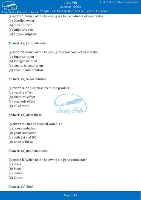 Class 8 Science Chapter 14 Chemical Effects Of Electric Current MCQ