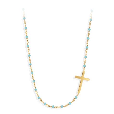 Collier Argent Doré Croix Et Turquoise ORUSBIJOUX MATY