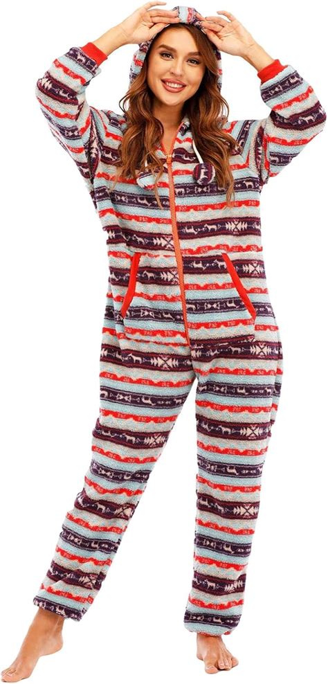 Damen Teddy Fleece Einteiler Overall Pl Sch Lang Pyjama Flauschig