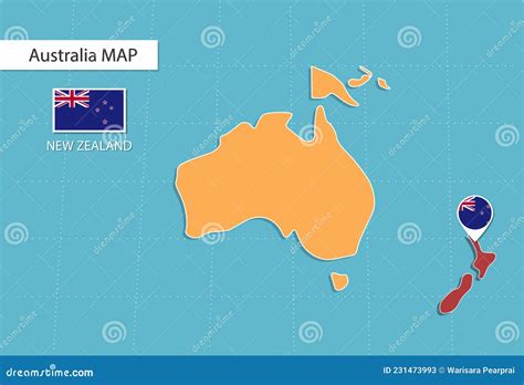 Novo Mapa Da Zelândia Em ícones Na Austrália Mostrando a Nova