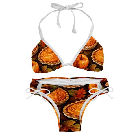 Thanksgiving Pumpkin Pie Detachable Sponge Adjustable Strap Bikini Set