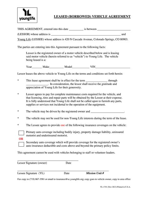 Borrowed Vehicle Agreement Fill And Sign Printable Template Online Us Legal Forms