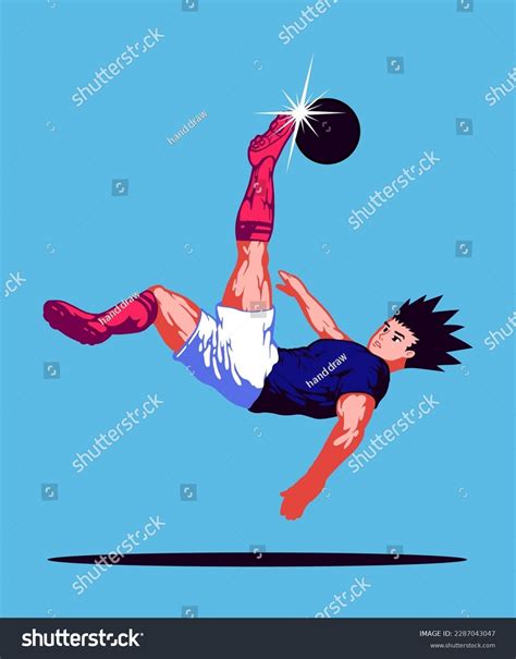 Anime Football Player Kicking Overhead Isolated Stock Vector Royalty