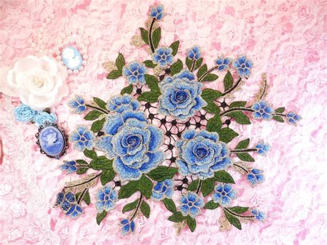 Embroidered Floral 3d Applique Blue Rose Patch Craft Motif