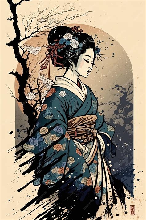 Premium AI Image | Hokusaiinspired Japanese Geisha Katsushika Hokusai ...