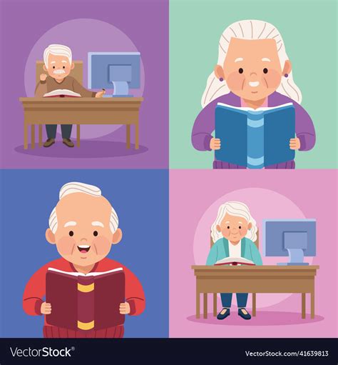 Four Old Persons Studding Royalty Free Vector Image