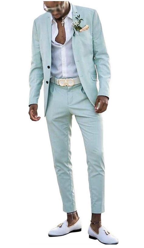 Men S Slim Fit Mint Green Summer Wedding Suits 2 Pc Two Buttons Prom