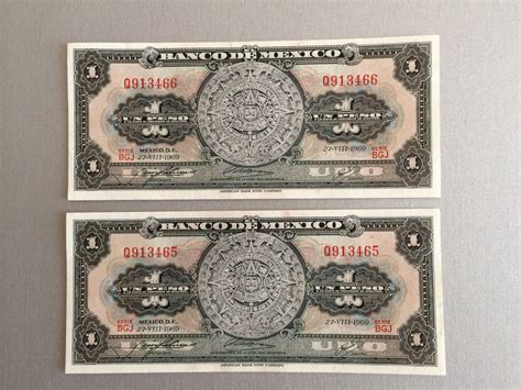 1 PESO MEXICO BANKNOTE 1969 SET (2) AZTEC CALENDAR BGJ | eBay