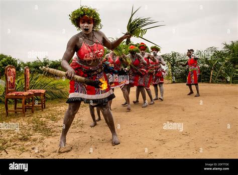 Gabon Libreville Dance With Traditional Makeup And Clothes During