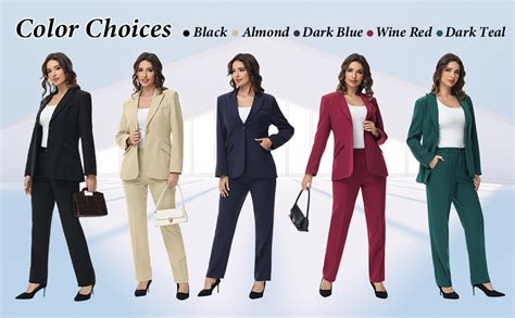 Lamgool Women Suit 2 Pieces Set One Button Ladys Business Formal Peak Lapel Blazer