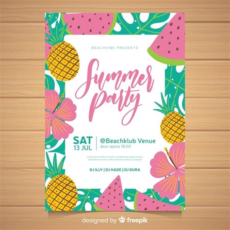 Plantilla De Poster De Fiesta De Verano Dibujado A Mano Vector Gratis