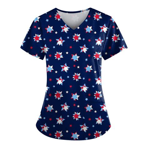 UoCefik Womens Plus Scrub Tops 4th Of July Short Sleeve Independence