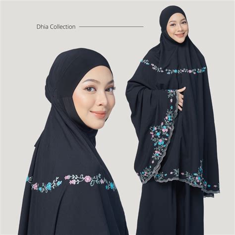 Telekung Sulam DHIA In BLACK Shopee Malaysia