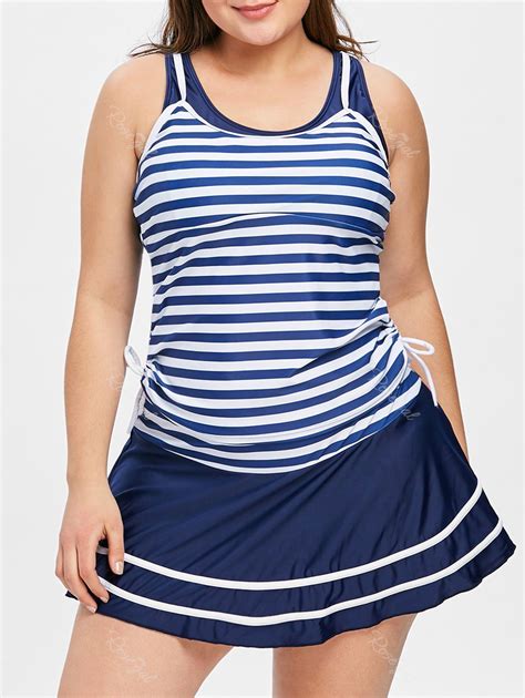 33 OFF Striped Racerback Plus Size Tankini Set Rosegal